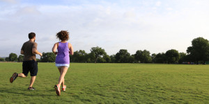 Running on the great lawn in Zilker Park, Austin, TX